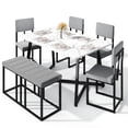 thumbnail image 5 of UHOMEPRO Dining Table Set for 6, Dining Room Set with Chairs and Bench, Modern Kitchen Table Set with Metal Frame for Dining Room, Kitchen and Apartment, White+Gray, 5 of 15