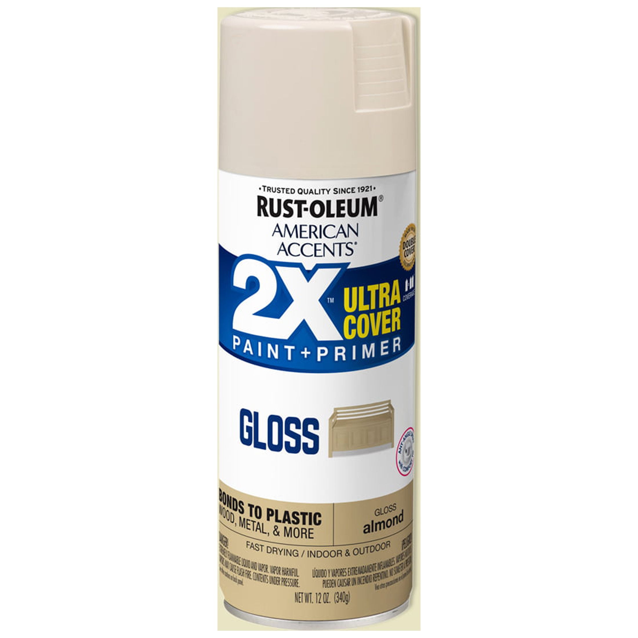 (2 pack) 6 Pack, Almond Rust-Oleum American Accents 2X Ultra Cover Gloss Spray Paint-327891, 12 oz