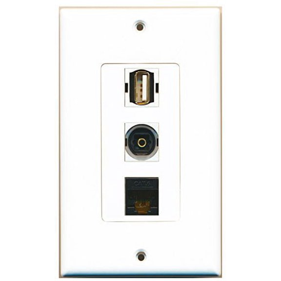 RiteAV - 1 Port USB A-A and 1 Port Toslink and 1 Port Cat6 Ethernet Black Decorative Wall Plate Decorative