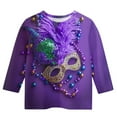 thumbnail image 4 of Riecok Mardi Gras Outfit for Girls Masquerade Mask Sparkly Sequins Print 3/4 Sleeve Crew Neck Comfortable Lightweight Fashion Mardi Gras Shirts for Kids 11-12 T Multicolor, 4 of 5