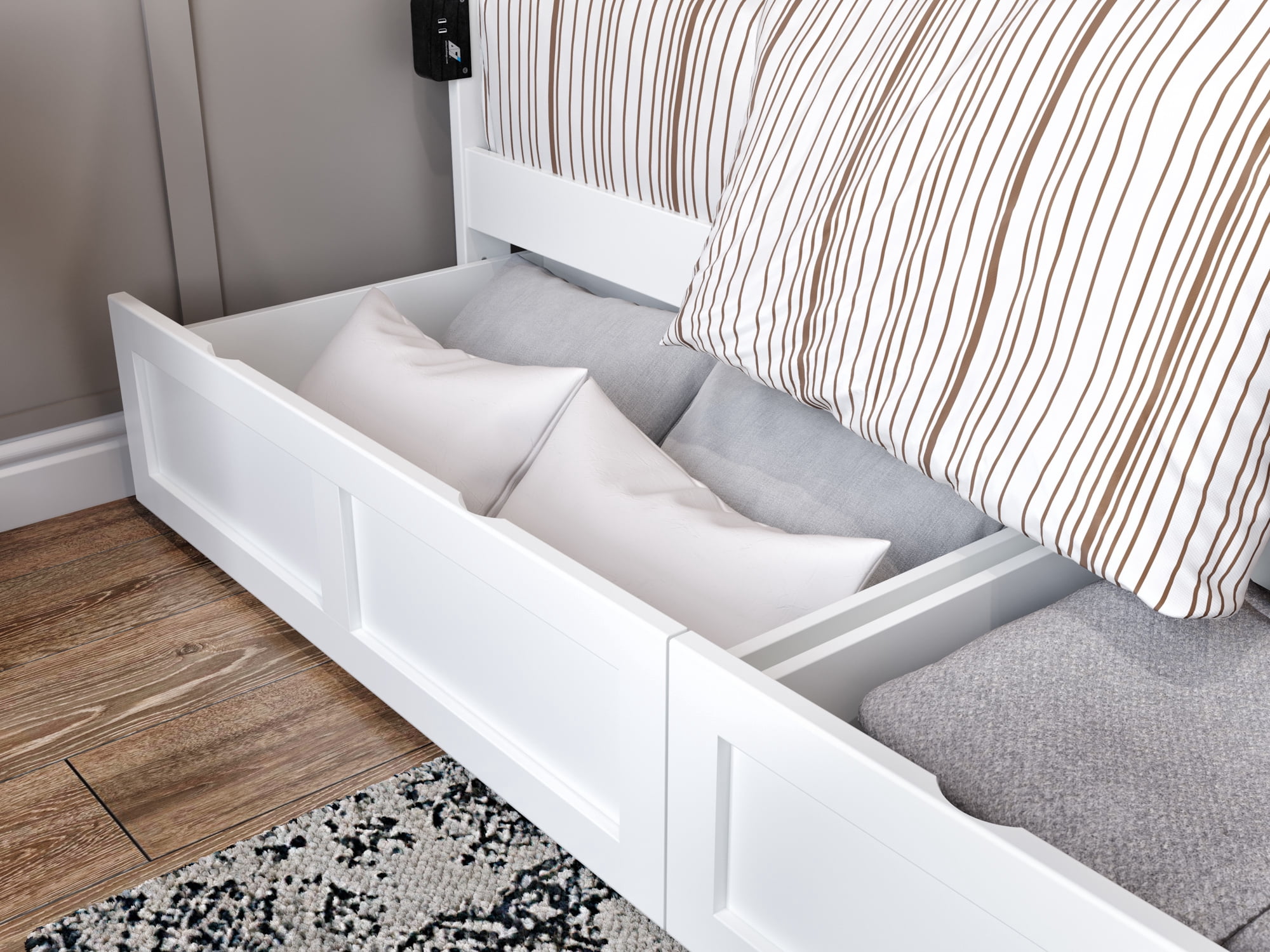 AFI Warren 14" Full Wood Platform Bed Frame with Set of 2 Storage Drawers, White