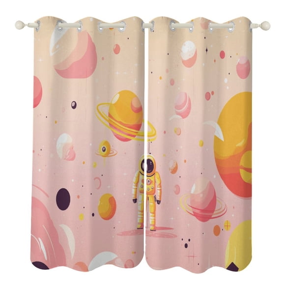 Space Astronaut Cartoon Curtains Aesthetic Envrionmental Friendly Picture, Living Room Bedroom Window Drapes 2 Panel Set