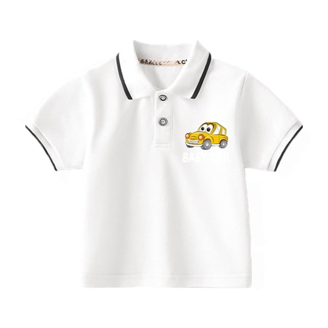 TAIAOJING T-Shirts Polyvalents Garçon Fille Imprimé Voiture Dessin Animé Patchwork Manches Courtes Col Rabattu Polo T-Shirts Boutonné Coton Coupe Décontractée Léger Usage Quotidien