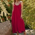 thumbnail image 2 of Htigea Womens Long Beach Dress Summer Crew Neck Pleated Maxi Dress Sleeveless Spaghetti Strap Flowy Sundress Wine,2XL, 2 of 3