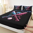 thumbnail image 4 of Erosebridal Light Purple Dripping Black Background Crossed Baseball Bats & Helmet Graphic Queen Sheet Sets 4 Pieces, Playful Graphic Bed Set for Boys And Girls Kids,Super Cozy Room Decor, 4 of 5