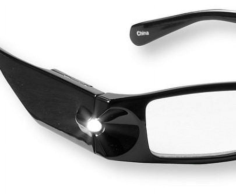 LightSpecs LightWeight Reading Glasses with LED lights +1.00 Power, Black, w/Tube Case