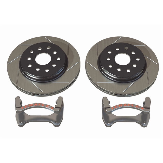Fits 2007-2018 Jeep Wrangler JK Teraflex Brake Conversion Kit 4303490 Big Brake; Performance Upgrade; 13.3 Inch Slotted Rotor; Without Brake Pads; Without Calipers; With Caliper Brackets/Rotors Only