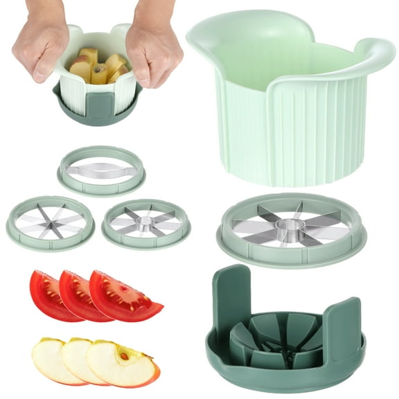 Apple Slicer and Corer Set with 3 Interchangeable Blades, Stainless Steel Slicer for Apple, 8 Slices Slicer for Apple, Pear, Mango, Tomato, Green, 4.9 x 4.9 x 7.1 in