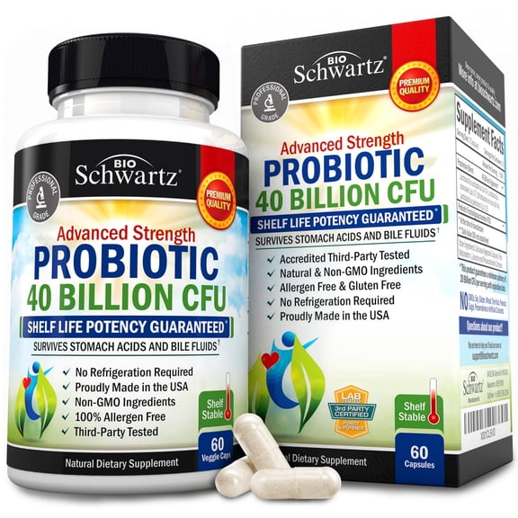 BioSchwartz Probióticos y Prebióticos 40 Billones UFC, 60 Cápsulas, con Inulina de Agave Azul, Astrágalo y Lactobacillus acidophilus, Apoyo Digestivo Diario, 60 Cápsulas