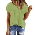 thumbnail image 4 of Women's Casual Boho Tops Lace Crew Neck Ruffle Sleeve Shirts Summer Pleated Flowy Loose Fit Cute Basic Blouses (L, Mint Green), 4 of 7