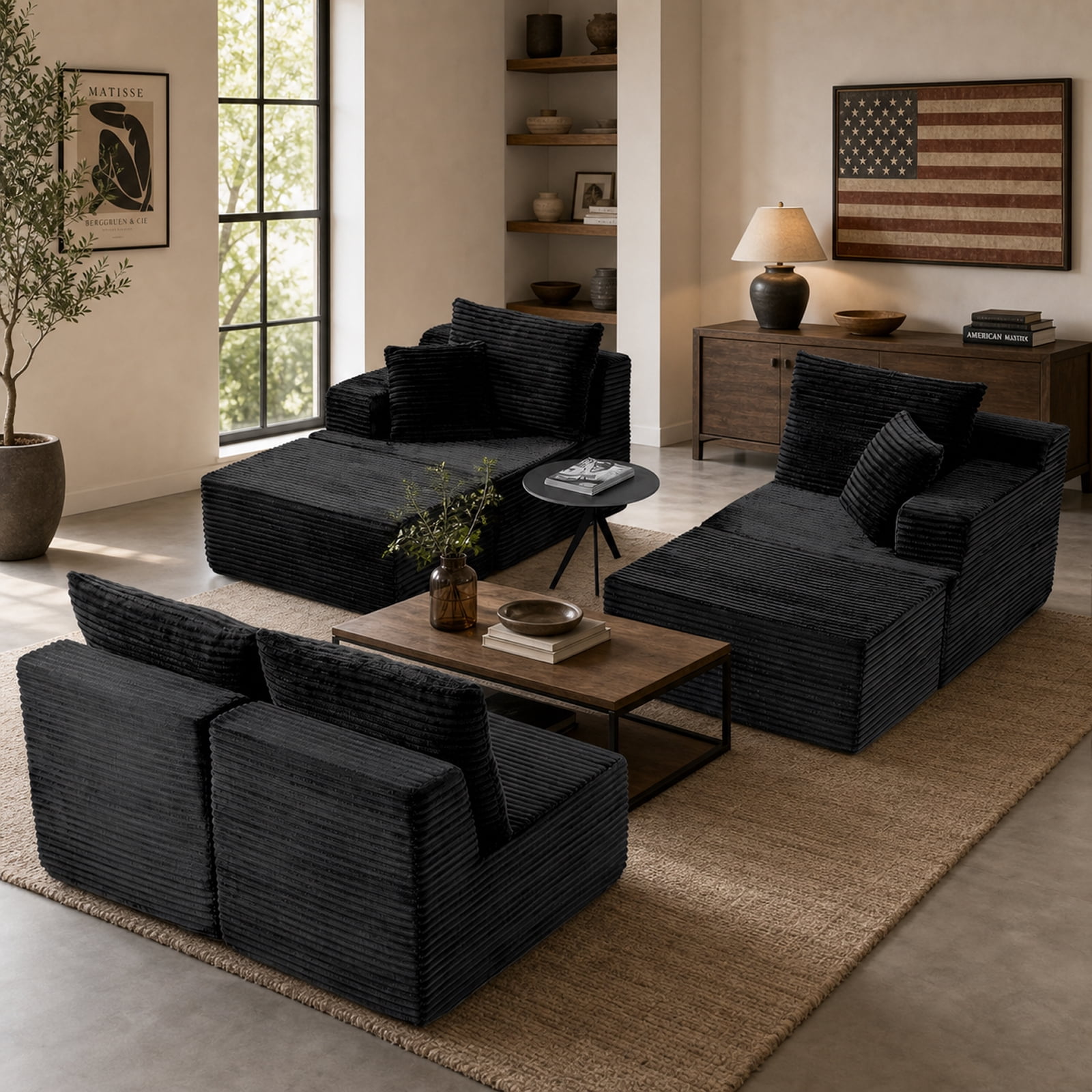 131" Oversized U Shaped Boneless Modular Sectional Sofa with 2 Ottoman and 6 Pillows