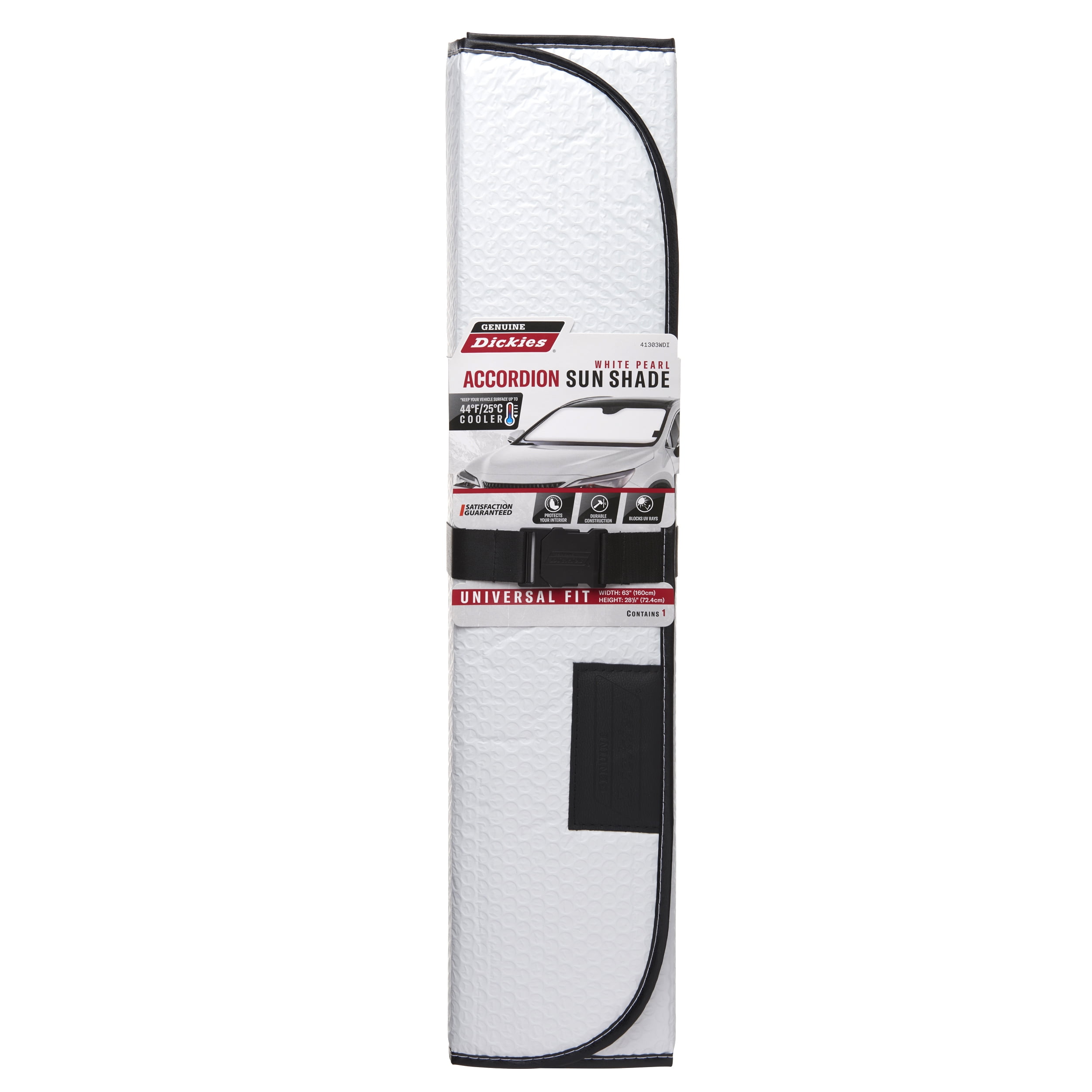 Genuine Dickies White with Black Trim Accordion Auto Sunshade, 41303WDI