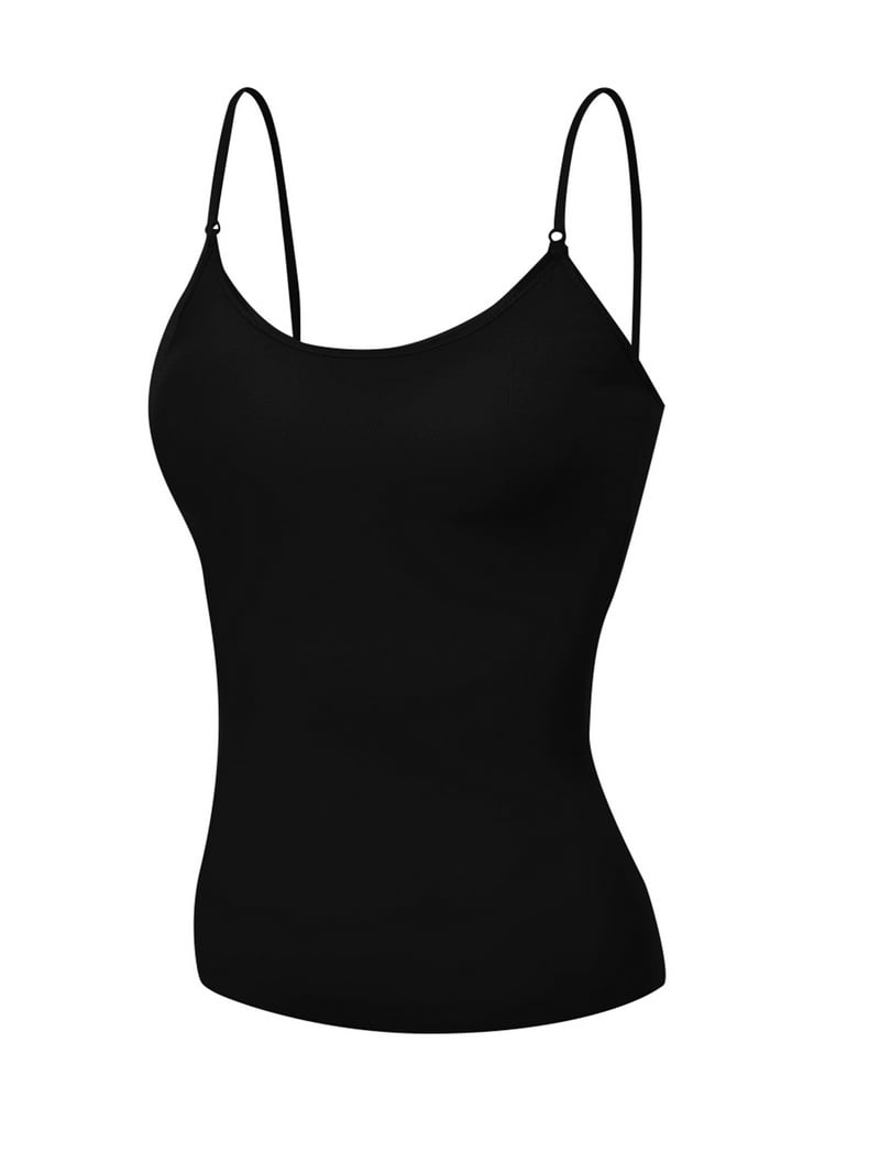 Emmalise Women's Built-In Bra Camisole Tank Top - Wireless, Comfy Cotton (3-Pack: Black, Olive, White, Small)