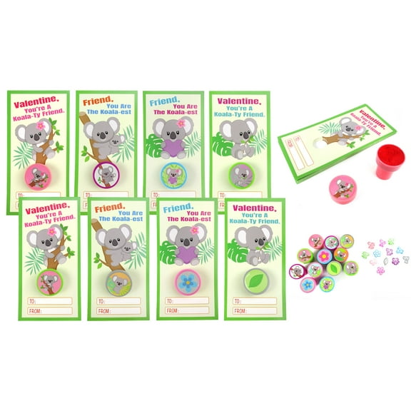 36 Pack Koala Cards with Stampers for Kids, Valentine's Day, Classroom Exchange, Birthday Party Favors