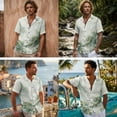 thumbnail image 2 of FOR U DESIGNS Green Tree Floral Ink Print Couple Shirts and Dress Matching Outfit Linen-Style Flowy Womens Sleeveless Sundress with Pocket Casual Mens Buttons Shirt, 2 of 7