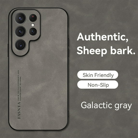 ELEHOLD Leather Case for Samsung Galaxy S23 Ultra 6.8",Luxury Sheepskin Comfortable Grip All-inclusive Lens Protection Soft Edge Shockproof Slim Case for Samsung S23 Ultra,Gray