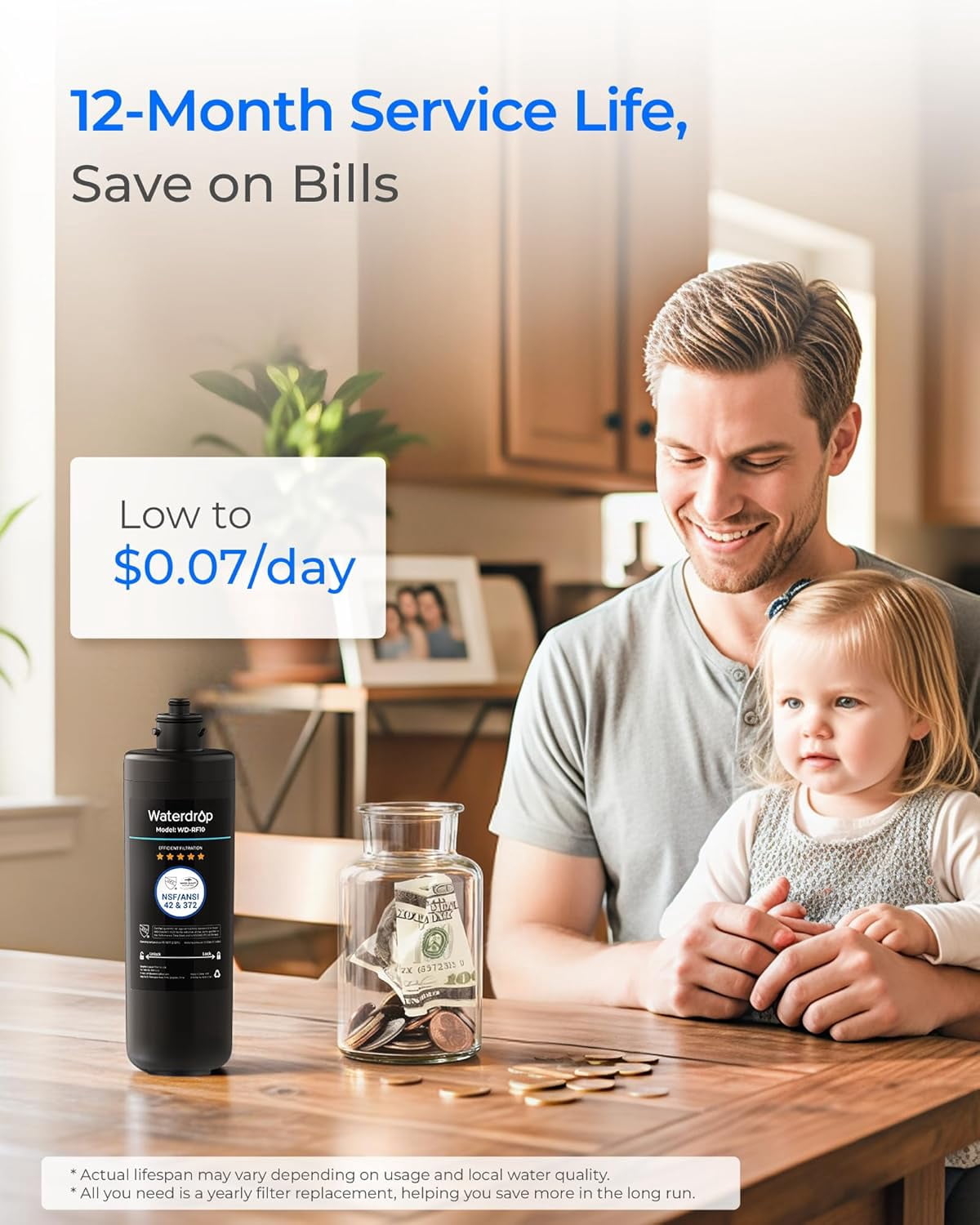 Waterdrop WD-RF10 Under Sink Water Filter, Replacement 10UA Under Counter Water Filtration System, 8000 Gallons High Capacity