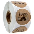 thumbnail image 1 of Pegatinas Happy Mail Redondas De Kraft Marrón De 1.5" / 500 Etiquetas Happy / Sellos De Sobres Kraft / Hecho En Los Ee. Uu., 1 of 5