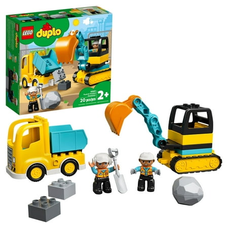 LEGO DUPLO Town Truck & Tracked Excavator Construction Vehicle 10931 Toy for Toddlers 2 - 4 Years Old Girls & Boys, Fine Motor Skills Development