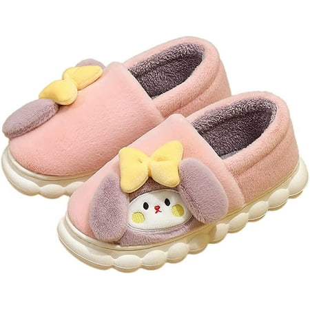

CoCopeaunt Cute Rabbit Dog House Slippers for Women Men Fluffy Fur Warm Soft Block Heel Indoor Shoes Outdoor