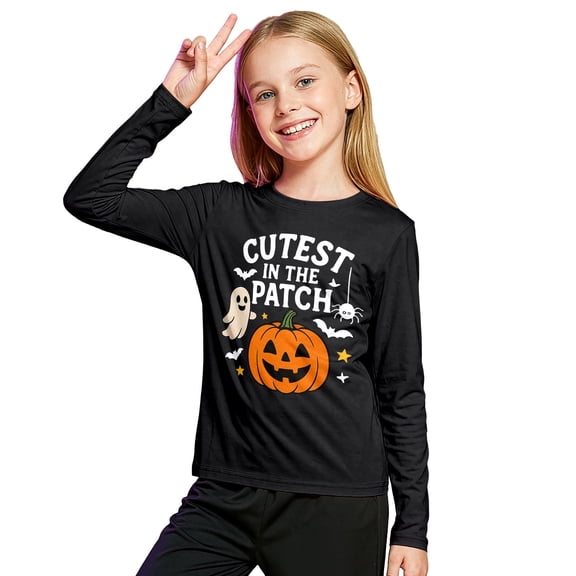 Kiijoy Girls Halloween Long Sleeve T Shirt Kids Cotton T-Shirt Top, Black, Sizes 2-13