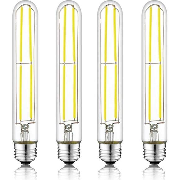 Zhenhe7.3 Inch E26 Led Bulb 60 Watt Dimmable,5000K Daylight Edison Bulbs,6W Tubular T10 Long Clear Glass Light Bulb For Rustic Pendant,Industrial Pipe,Wall Sconces,Chandeliers(4 Pack)