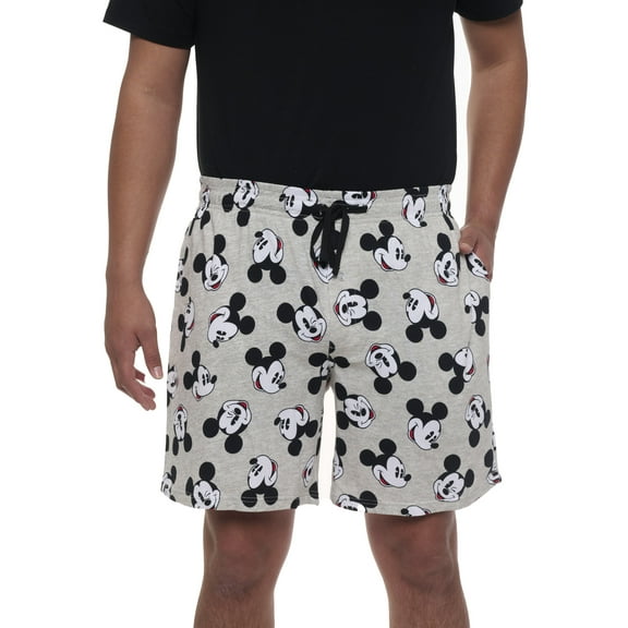 Mens Disney Mickey Mouse Pajama Sleep Shorts Gray Black Pockets