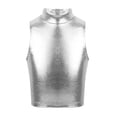 thumbnail image 4 of DPOIS Girls Kids 2PCS Cheerleading Costume Sleeveless Metallic Mock Neck Tops A-Line Skirt Set, 4 of 7