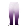 thumbnail image 4 of QUYUON Womens Skinny Capris Ladies Summer Casual Drawstring Elastic Waist Cropped Pants Gradient Color High Waisted Workout Yoga Capris Leggings Female Beach Casual Pants Purple M, 4 of 5