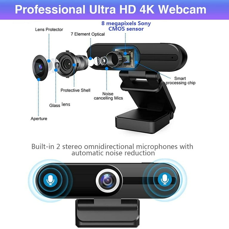 ZIQIAN 4K 8MP HD Webcam, Streaming Camera for PC and Laptop