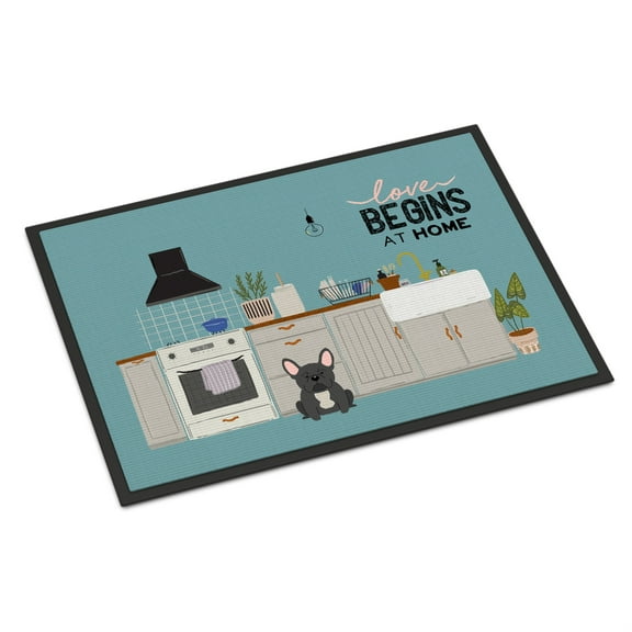 Black French Bulldog Kitchen Scene Indoor or Outdoor Mat 24x36 CK7718JMAT