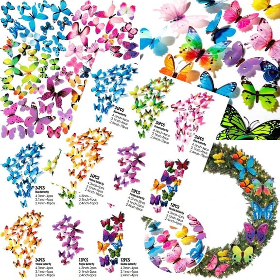 120PCS 3D Colorful Butterfly Wall Stickers Butterfly Wall Decals Removable Butterflies DIY Art Decor Crafts for Party Offices Bedroom Room Sticker Set
