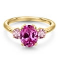 thumbnail image 3 of Gem Stone King 10K Yellow Gold Pink Created Sapphire and Pink Lab Grown Diamond Engagement Ring for Women | 1.50 Cttw | Oval 9X7MM | Gemstone September Birthstone | Size 5, 3 of 6