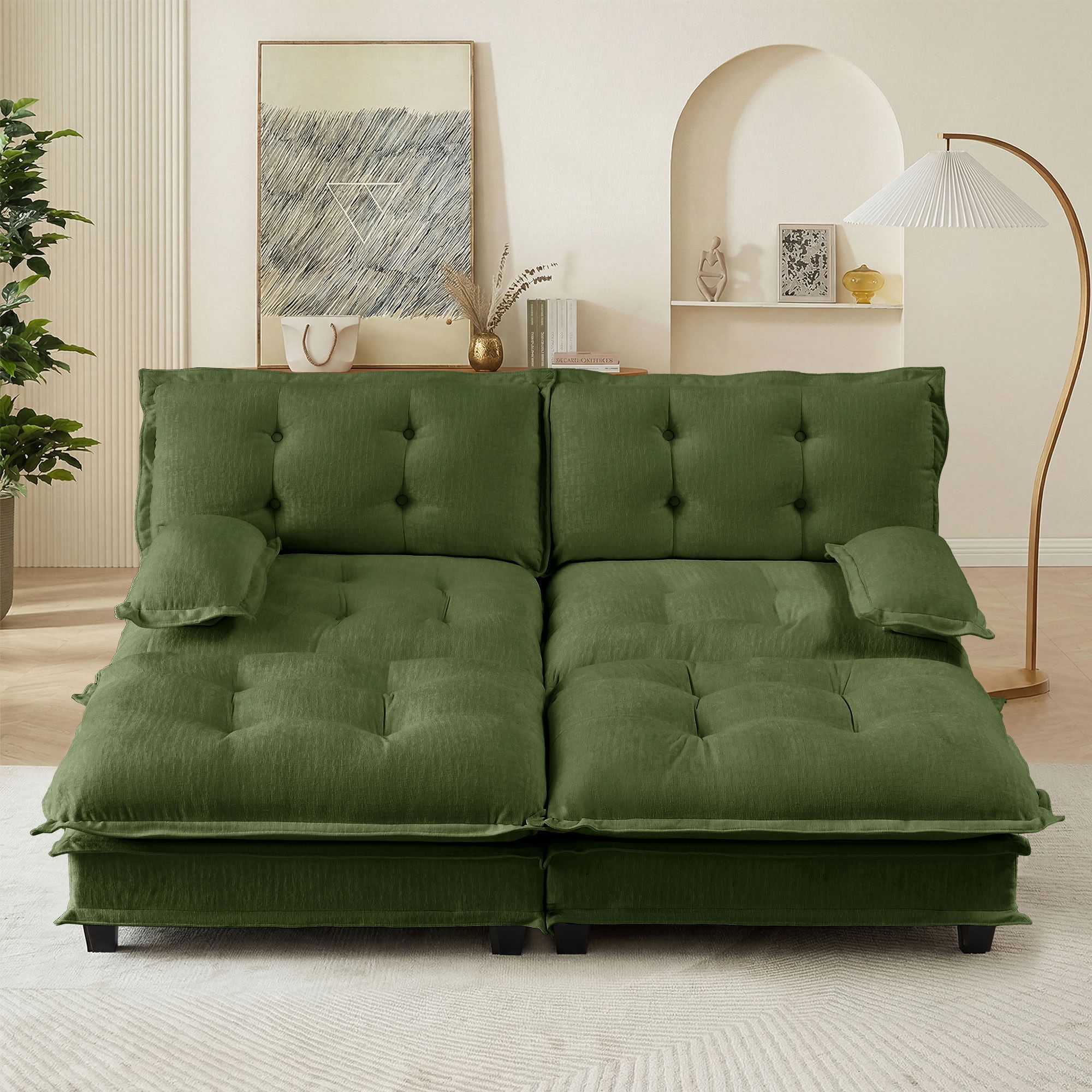 MAYEERTY 77" Cloud Modular Sleeper Sofa with Dual Ottomans, Chenille 2-Seat Sectional Couch for Home & Small Apartment