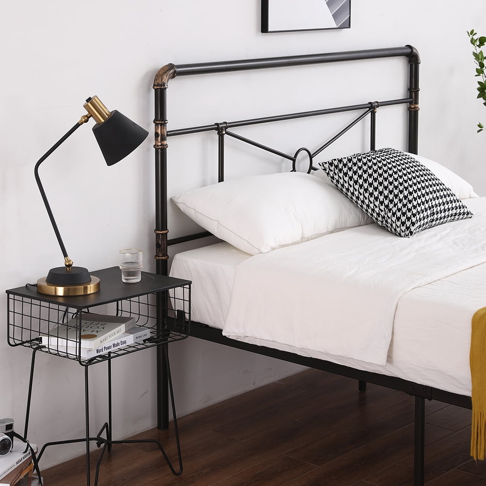 Kepooman Single-layer Black Metal Double Bed Cross Design with Bed Foot Full black, 63.80"L x 20.87"W x 5.51"H, Queen Kepooman Single-layer Black Metal Double Bed Cross Design with Bed Foot Full black, 63.80"L x 20.87"W x 5.51"H, Queen