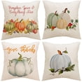 thumbnail image 1 of Housses d'Oreiller d'Automne 18x18 Pouces Ensemble de 4 Citrouilles de Récolte Feuilles Automne Vacances Rustique Lin Taie d'Oreiller Décorations de Ferme L'action de Grâce Décor d'Automne pour Canapé Canapé Intérieur Extérieur, 1 of 5