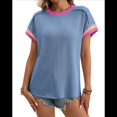 thumbnail image 1 of Blusa Informal de Corta con Cuello Redondo y Bloques de Color Acanalados para Mujer Azul XXL, 1 of 9