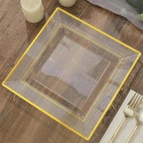 Efavormart 10 Pack 10" Clear Disposable Plates Square Plastic Plates Salad Dessert Plates With Shiny Gold Rim For Weddings