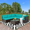 thumbnail image 3 of Costway 6PCS Patio Rattan Furniture Set Cushioned Sofa Coffee Table Turquoise, 3 of 9