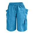 thumbnail image 4 of Women's Loose Fit Wide Leg Pants Summer Cotton Linen Casual Five Quarter Pants Elastic Waist with Drawstring Trouses by Yigetop Sky Blue 3XL, 4 of 5