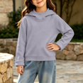 thumbnail image 2 of Girls Solid Color Pullover Hooded Sweatshirt, Draped Cowl‑Neck Long Sleeve Casual Hoodie, Soft Loose‑Fit Kids Tops, 2 of 6