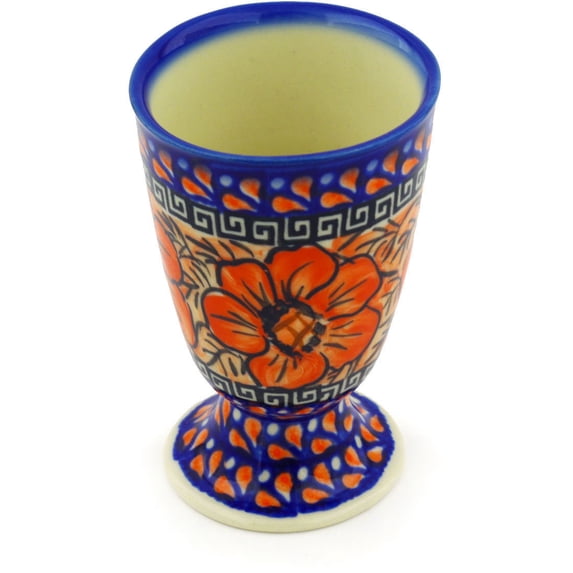 Polish Pottery 6 oz Goblet (Fire Poppies Theme) Signature UNIKAT Hand Painted in Boleslawiec, Poland + Certificate of Authenticity