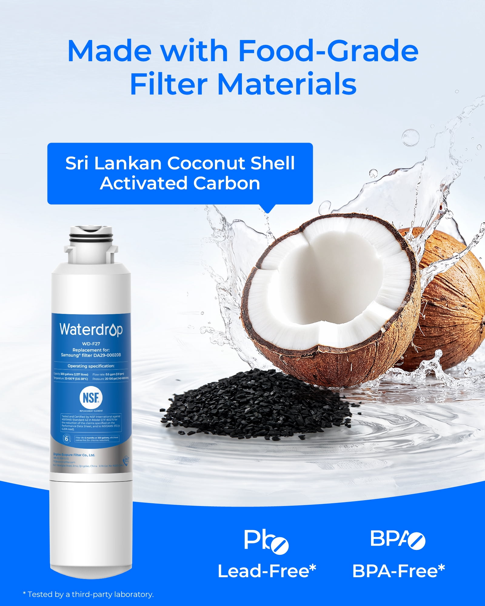 Waterdrop F27 Refrigerator Water Filter, Replacement for Samsung® DA29-00020B ,HAF-CIN/EXP, DA29-00020A/B,  RF263BEAESR, RF28HMEDBSR, RF263TEAESG, RF4287HARS,2 pack