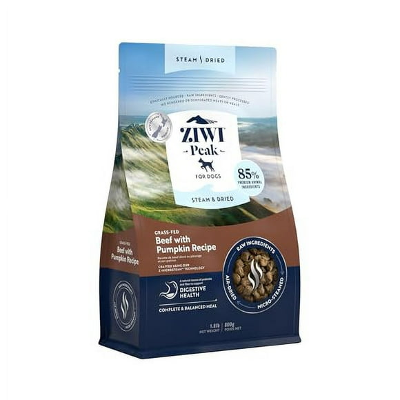 ZIWI Peak Steam & Dried Dog Food - Grass-fed Beef w/Pumpkin - High Protein, Low Carb, All Breeds & Lifestages, for Digestive Health (28.8oz)
