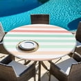 thumbnail image 6 of Peach Pink Green Ombre Round Tablecloth, Fitted Table Cover with Elastic for 36"-44" Round Tables, Farmhouse Stripe Modern Table Cloth Outdoor Indoor Dinning Party Waterproof Tablecloths, 6 of 7