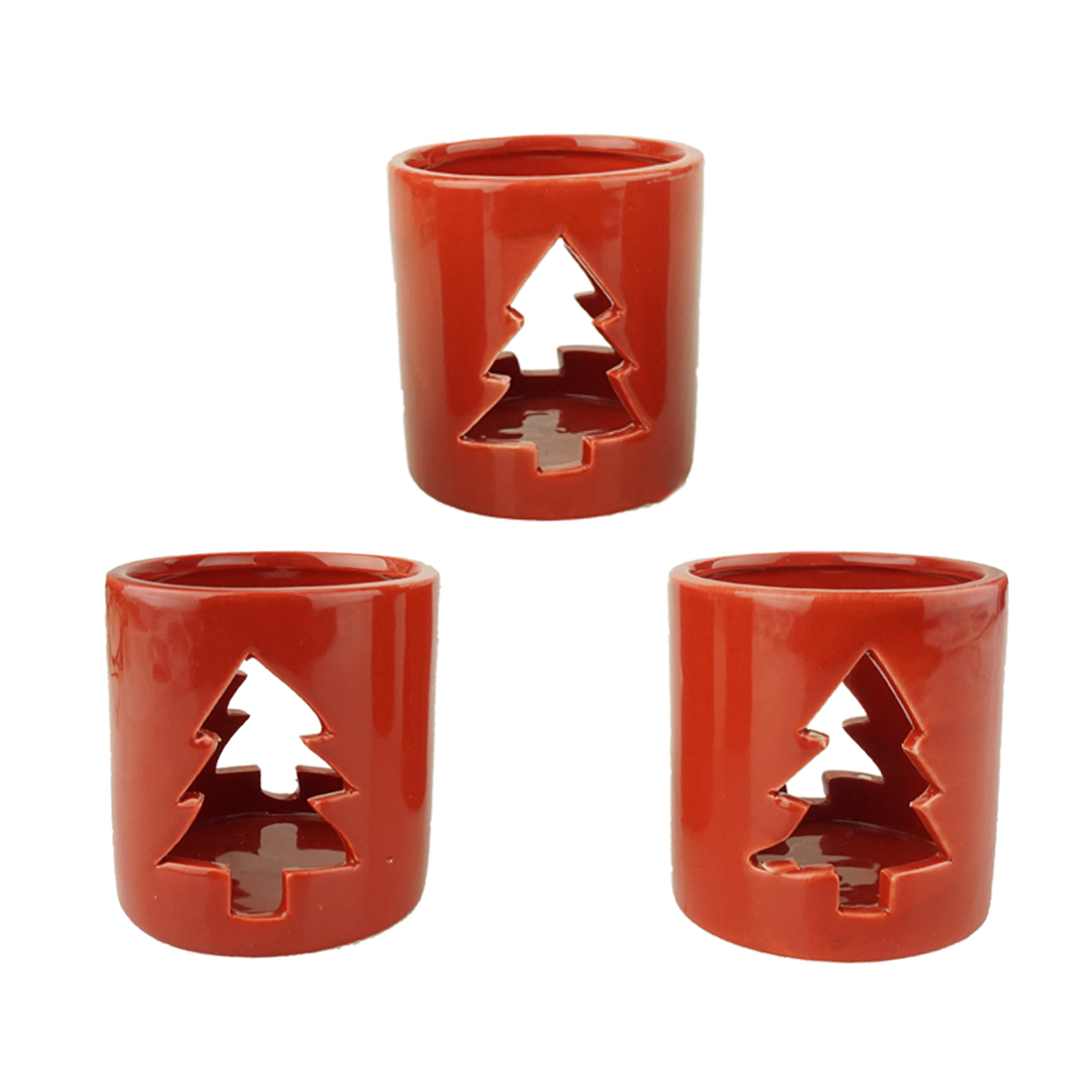 Ceramic Tree Candle Holders, Red, 31/4Inch, 3Count
