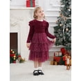 thumbnail image 3 of IDOPIP Toddler Girls Sequins Velvet Tutu Dress Glitter Christmas Tiered Mesh Dress 2-3 Years Wine Red, 3 of 9