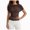 A5-Brown, variant on Women Short Sleeve Ruched Blouse Trendy Slim Fit Boat Neck Mesh Patchwork Waist Pullover