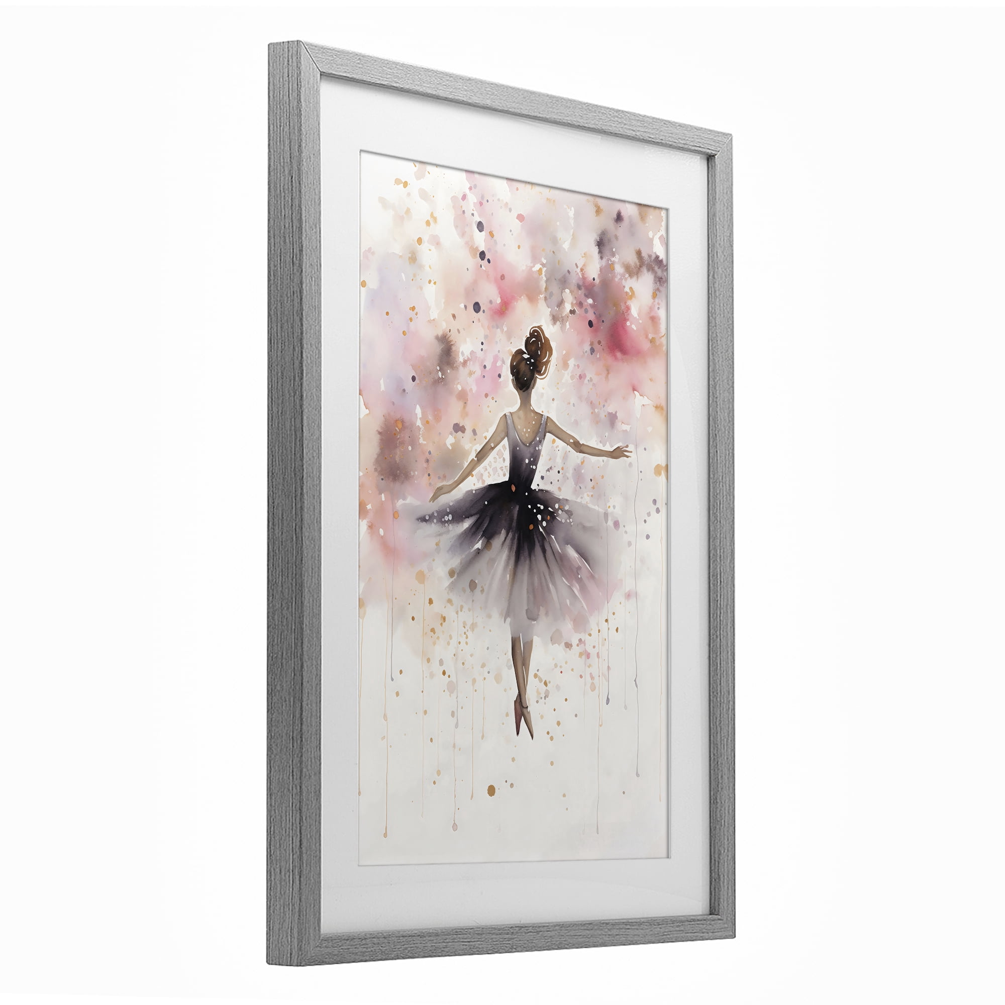 Stupell Industries Watercolor Ballerina Atmosphere Gray Framed Print Under Glass, design by Creative Studio