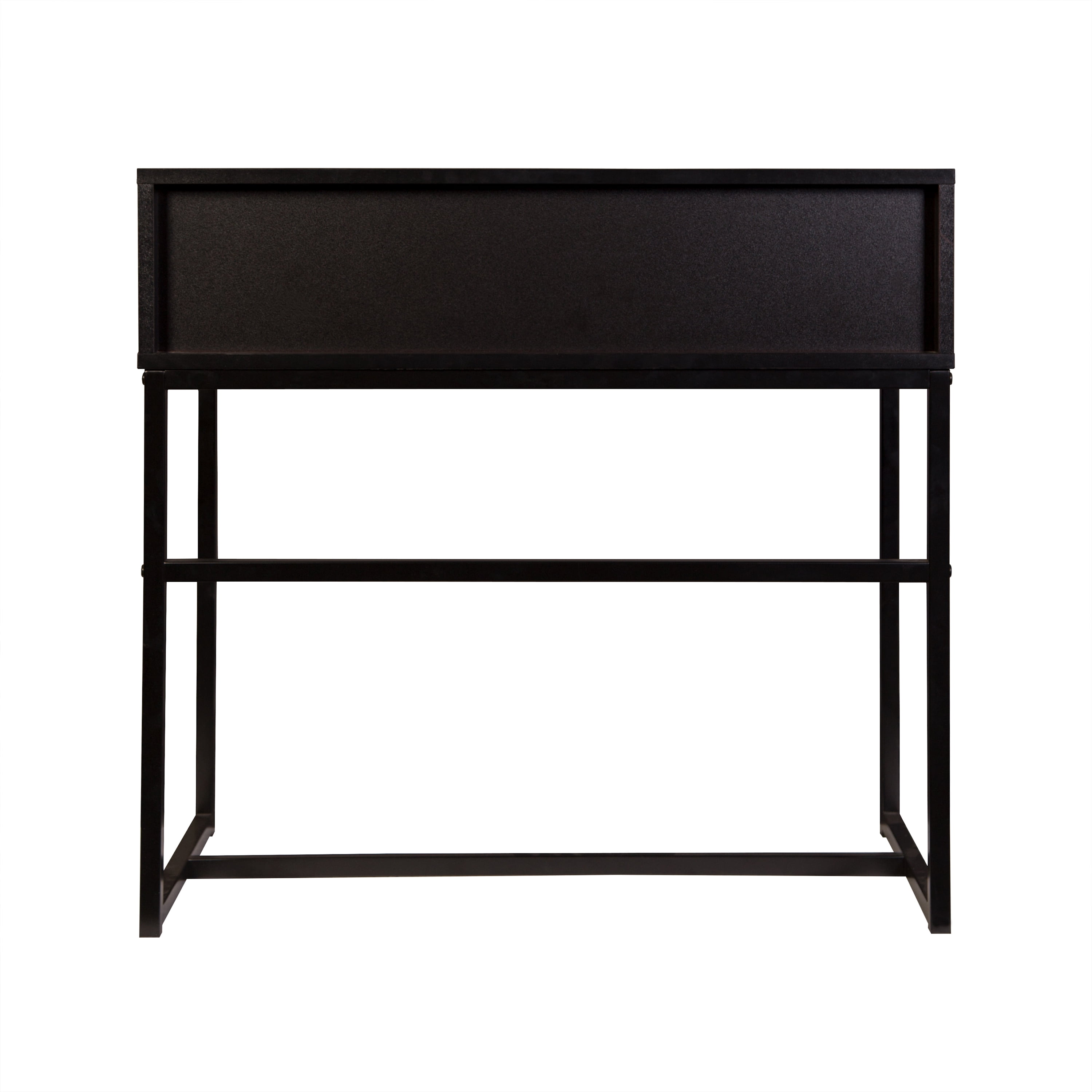 Modern Entryway Console Table, Matte Black Metal Frame Accent Table with Chevron Natural Wood Drawers, Compact Storage Sofa Side Table for Hallway Living Room Bedroom Small Spaces